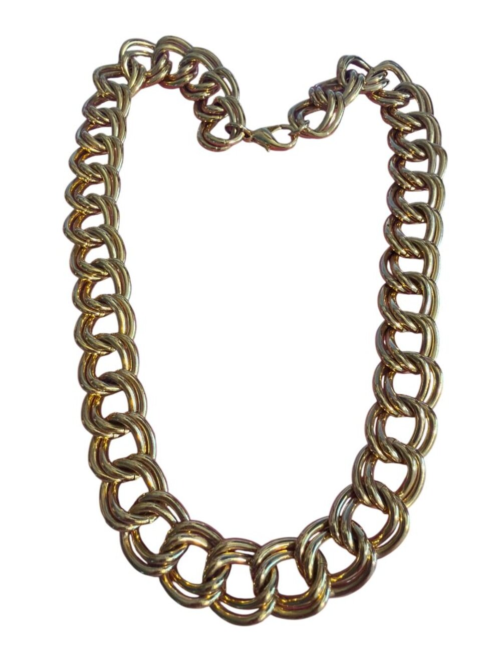 Vintage Gold Tone Double Link Chunky Chain Statement Necklace 18" Layer Estate - Picture 3 of 6